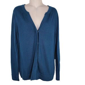 CAbi Cardigan Women’s Medium Ever Moroccan Blue Snap Button Front V Neck 3368